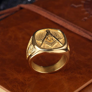 Retro Masonic 316L Stainless Steel Gold Color Men Ring - The Jewellery Supermarket